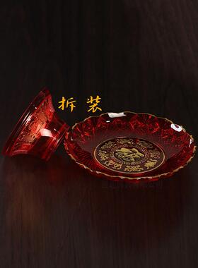 佛字高脚果盘红色喜庆结婚家用供奉供佛前水果盘贡品果碟塑料