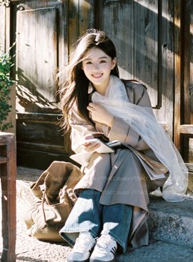 韩版文艺风！白色双层纱巾女