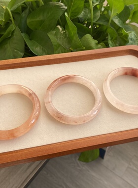 新疆桃花酿金丝玉手镯女款粉圆条天然余太翠少女和田玉扁条玉镯子