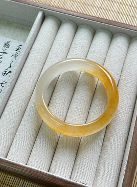 纯天然黄龙玉手镯金丝玉镯子小众玉镯女款半山水桂花酿手镯送情人