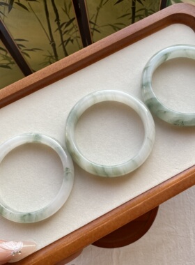 暴富猫天山翠天然翡翠色飘花手镯女款冰感玉镯冰透玉石送女友礼物