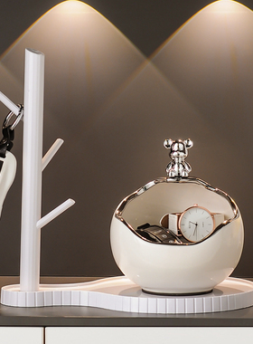 高级感创意进门入户玄关钥匙陶瓷收纳神器置物架客厅桌面装饰摆饰