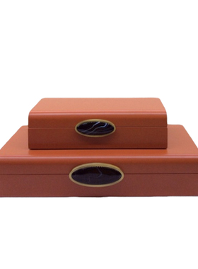 现代新中式样板房梳妆台衣帽间装饰收纳盒皮质烤漆首饰盒