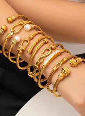 欧美ins潮流钛钢个性麻花钢丝线4MM开口X百搭手镯不锈钢手饰女