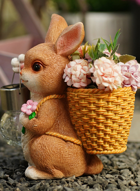 兔子太阳能灯花盆栽阳台花园户外庭院露台装饰造景观灯送礼物