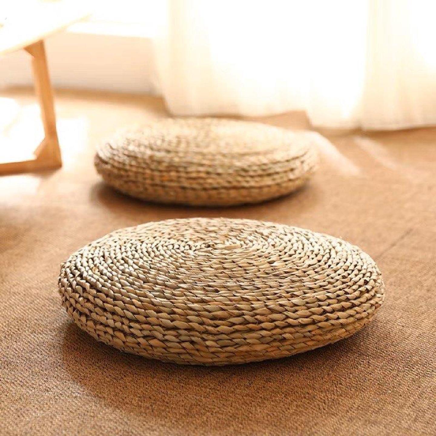 Handmade cattail woven straw thickened round futon cushion bedroom cushion bay window pastoral straw mat