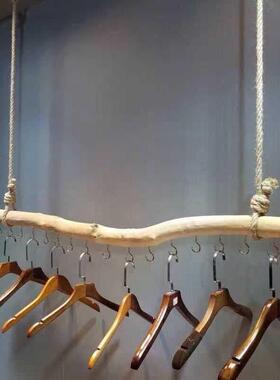 服装店民宿创意干树枝衣架带挂钩商场橱窗木质服饰悬挂架展示架