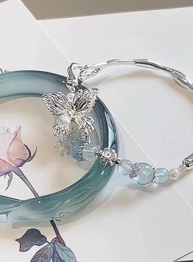 新中式仿玉蓝冰狐狸手镯女不知春复古古风清冷感平安手链叮当饰品