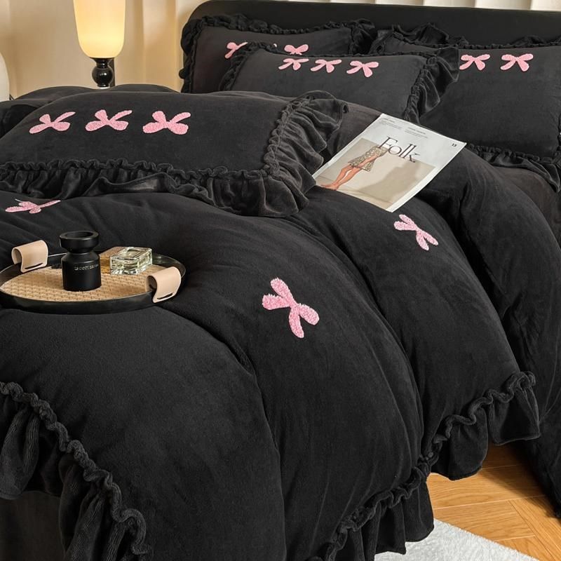 网红冬季四件套公主风刺绣蝴蝶结花边被罩少女心裸睡床,淘宝优惠券,粉丝福利购,淘宝优惠卷