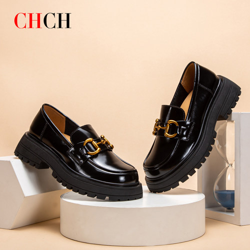 CN1B5671-CHCH2023新款乐福鞋牛皮厚底增高英伦百搭女鞋平衡鞋 - 图0