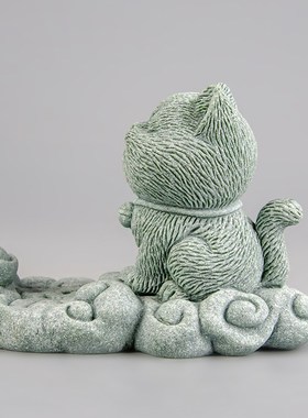 国潮青砂石猫咪茶宠精品摆件可养茶室茶桌茶台小摆件装饰器物茶玩