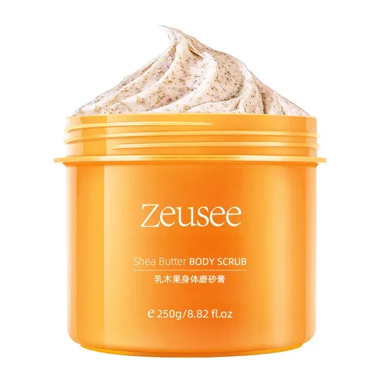 Shea Scrub Body Cleaning Keratin Reinigungspores über den ganzen Körper für Frauen und Männer klassische kleine gelbe Glascreme 3 Jahre