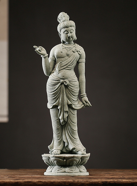 新中式莲台菩萨佛像青砂石工艺品摆件家居玄关电视柜酒柜桌面装饰