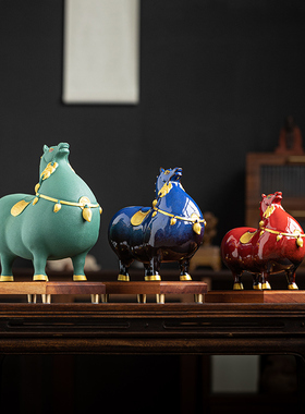 唐马摆件招财陶瓷马新中式客厅酒柜装饰办公室玄关桌面工艺品摆设