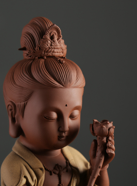 炼器中式文殊普贤佛像摆件客厅玄关博古架居家供奉陶瓷禅意装饰品