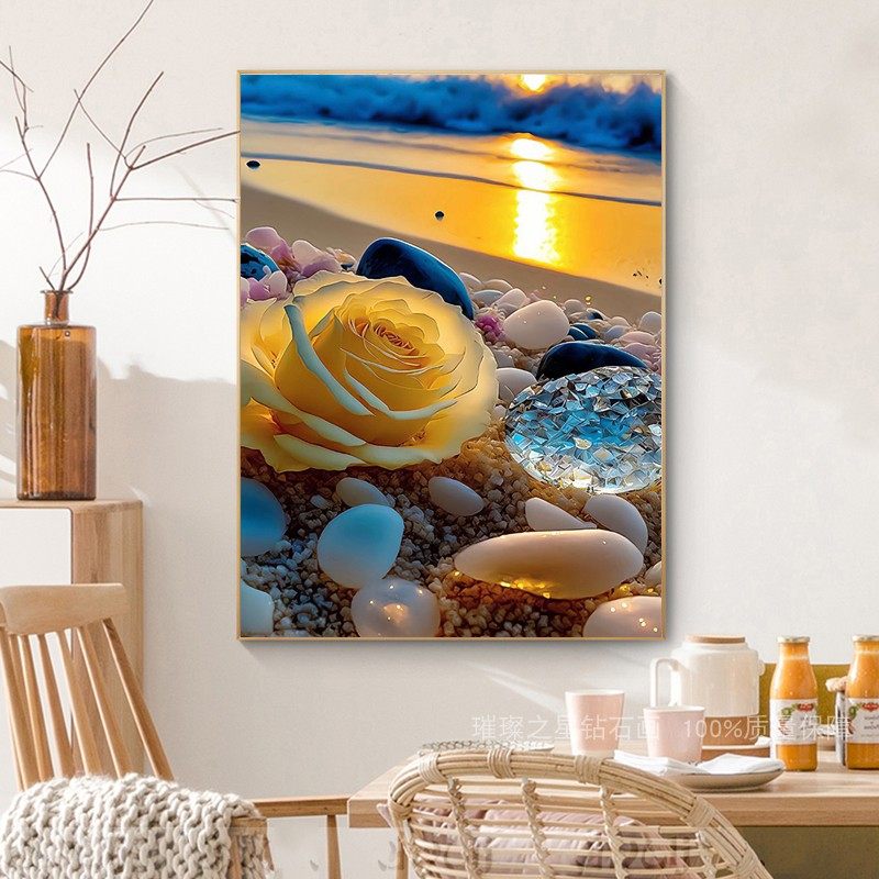 钻石画0满钻沙滩黄玫瑰点贴钻十字绣客厅卧室手工粘钻风景,淘宝优惠券,粉丝福利购,淘宝优惠卷