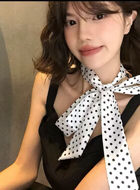 韩系时髦波点长条丝巾女