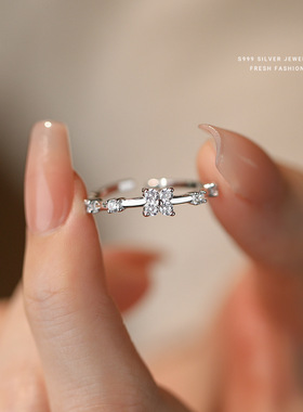 s999纯银四叶草锆石戒指