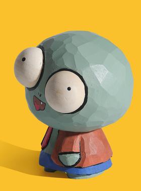 工位情绪稳定器！木雕僵尸摆件桌面车载可爱搞怪抽象手工礼物公仔