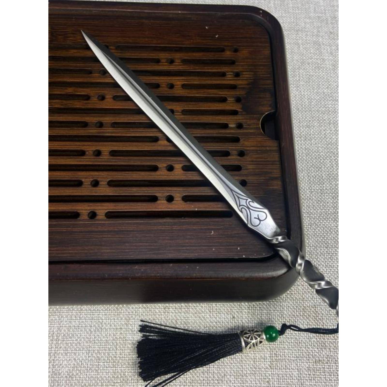 龙泉手工锻打一体扭转把玩金属茶剑茶道配件普洱茶撬茶器茶刀茶针 - 图0