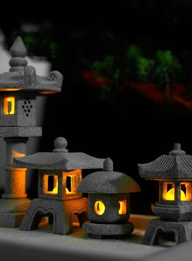 鱼缸内饰造景精致小摆件盆景装饰中国风庭院造景布置小亭子灯塔