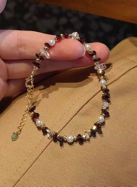 天然石榴石串珠珍珠项链女款手链