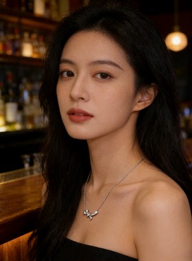 纯银925镀18K镶钻蝴蝶结锁骨项链