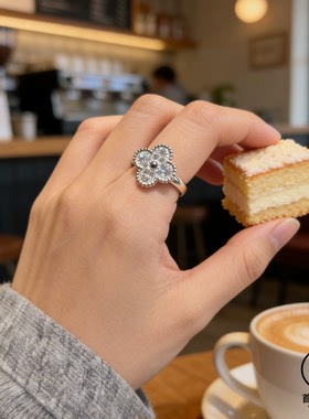 NY纯银镀18K铂金色莫桑钻戒指女