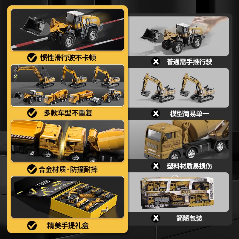 儿童挖机工程车合金玩具车男孩挖掘机套装勾机翻斗搅拌车汽车益智 - 图3