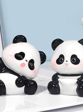 可爱熊猫福福迷你小摆件树脂文创小礼品车载桌面卡通装饰品工艺品
