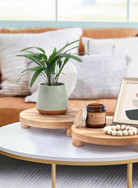 圆形花盆底座现货木质托盘植物凳创意室内香薰蜡烛摆件展示架