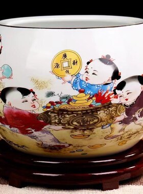 聚宝盆摆件招财聚财家居客厅玄关办公室装饰品景T德镇陶瓷乔迁送