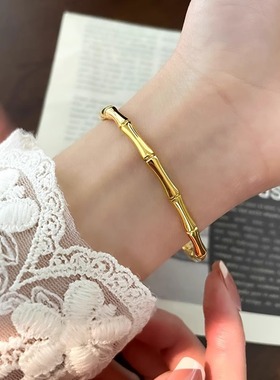 节节高竹节手镯女实心18k金轻奢小众精致开口钛钢送闺蜜生日礼物