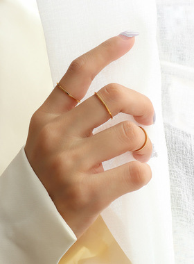 ins饰品ring气质简约素圈细尾戒 光面戒指 食指戒指环 钛钢18k金