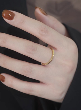 竹节钛钢戒指女小众设计感素圈戒指女时尚个性尾戒独特食指环