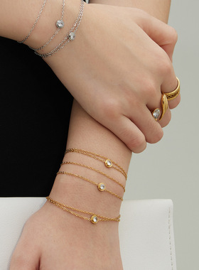 不锈钢锆石双层手链ins欧美精致气质轻奢百搭手链镀18k金bracelet