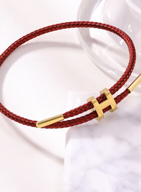 新款3mm粗H字不锈钢钢丝绳手链可调节3D硬金配绳钛钢防水手镯批发