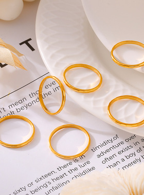 复古冷淡风素圈光面戒指女ins风潮流网红气质钛钢18K镀真金食指戒