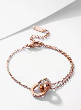 罗马数字双环手链  钛钢环环相扣手链2023百搭个性时尚  厂家直批