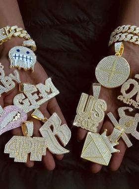 项炼美式男孩勾芡吊坠满钻古巴说唱rapper嘻哈潮流男女款hiphop酷