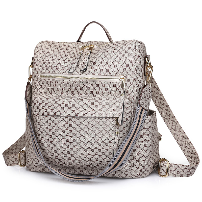 跨境背包女休闲复古大容量包包女欧美复古PU双肩包backpack-图1