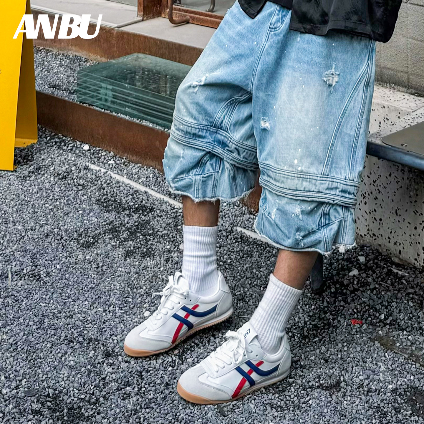 安步ANBU小白鞋男鞋2025秋季新款小众潮流百搭软底时尚休闲德训鞋,淘宝优惠券,粉丝福利购,淘宝优惠卷