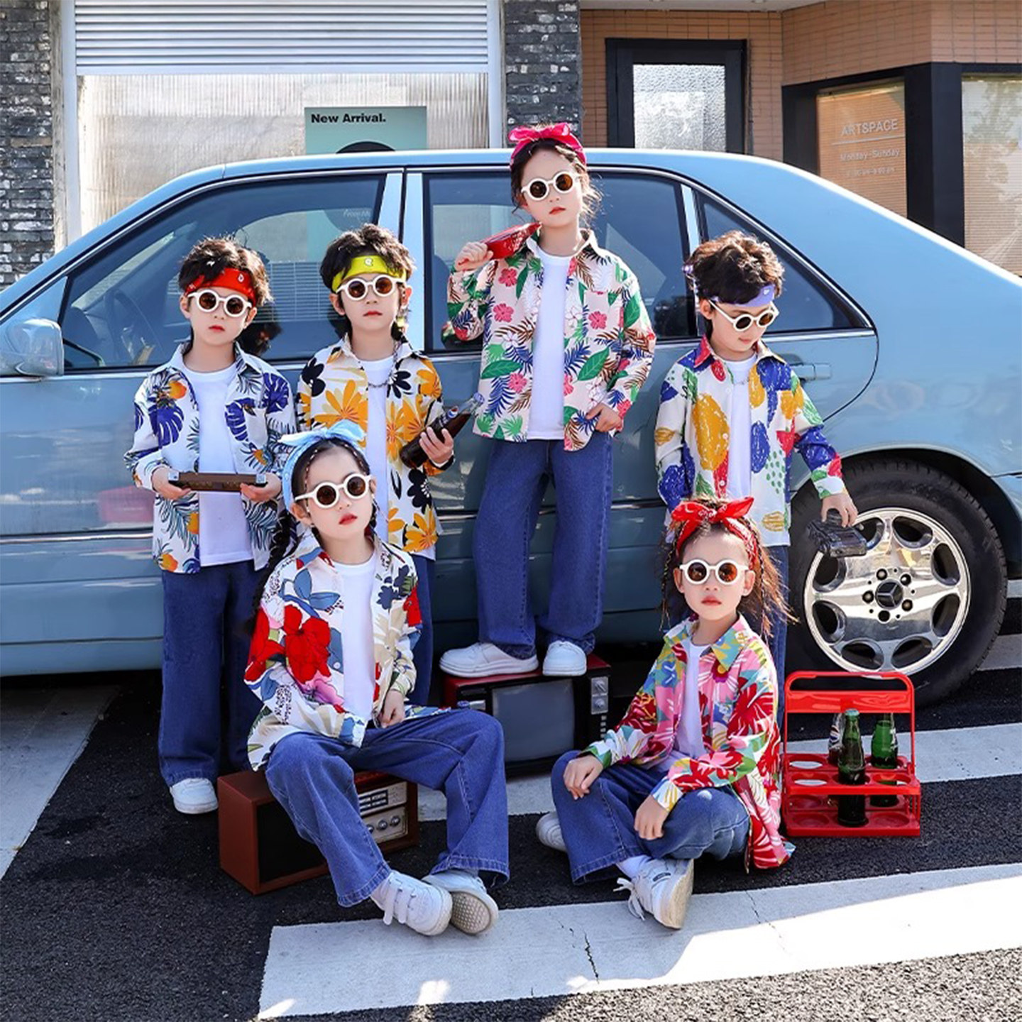 儿童港风演出服男童花衬衫小学生啦啦队幼儿园毕业照舞蹈表演服装,淘宝优惠券,粉丝福利购,淘宝优惠卷