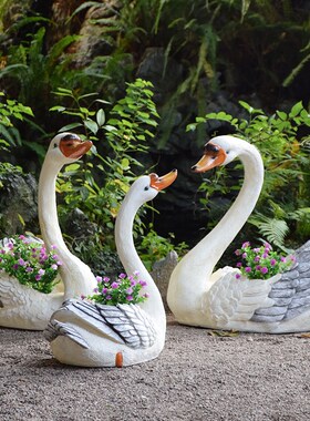 户外花园庭院创意天鹅花缸雕塑别墅仿真动物树脂花盆景观装饰