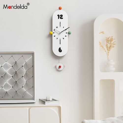 Mandelda免打孔现代简约钟表挂钟客厅家用奶油风创意摇摆时钟挂墙 - 图2