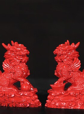 中式红朱砂财福麒麟家用室工艺品火麒麟摆设装饰