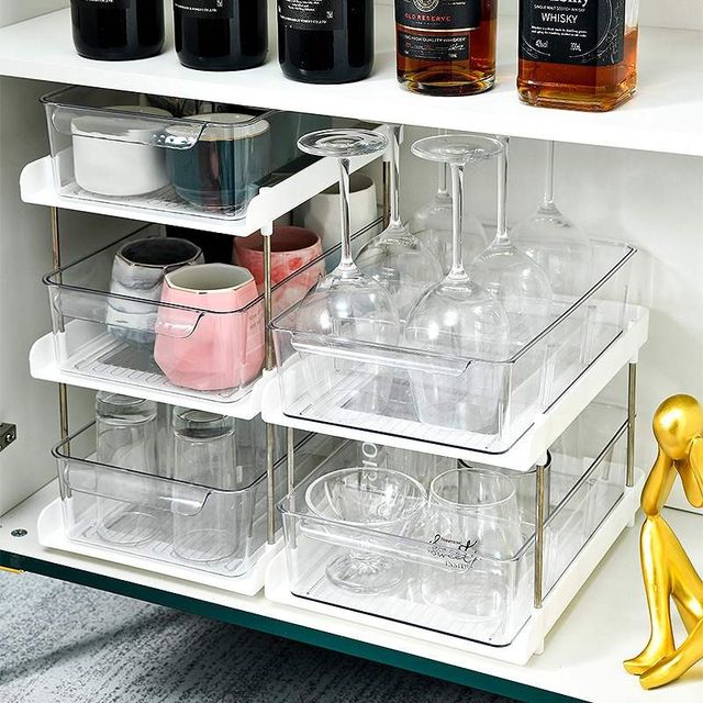 New transparent double-layer drawer cabinet seasoning bottle cup storage student dormitory desktop skin care products storage rack