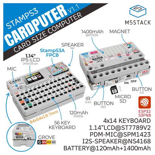 官方M5stack Cardputer v1.1 卡片电脑56键可程式设计开发板 Stam - 图0