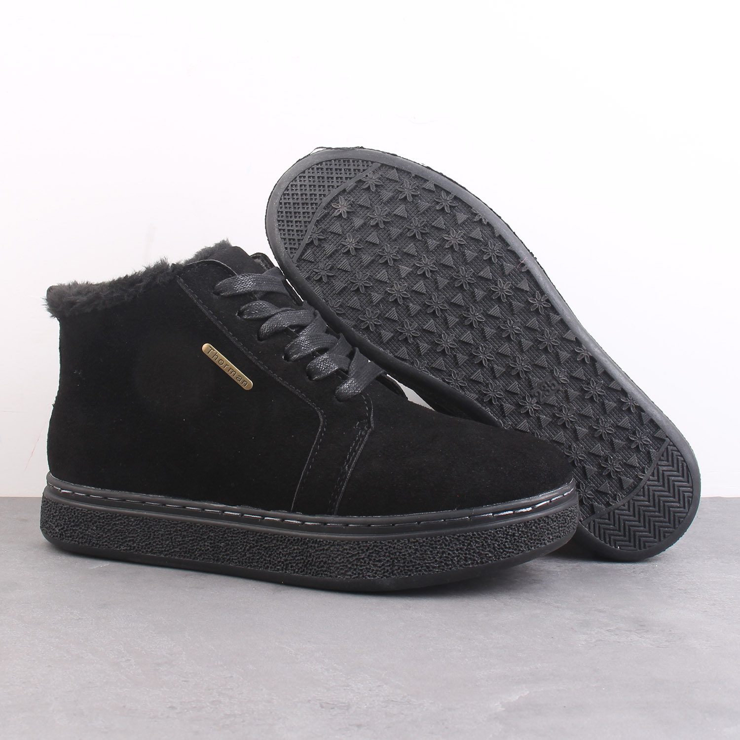 瑕疵清仓！韩国单男女款加绒羊毛真皮短靴反绒牛皮保暖防滑休闲鞋 - 图1