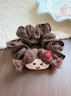 咖色系可爱卡通小猫蝴蝶结大肠发圈学院风甜美扎马尾头绳发饰